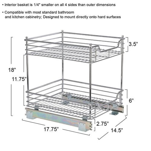 Household Essentials Glidez Multipurpose Chrome-Plated Steel Pull-Out/Slide-Out Storage Organizer for Under Cabinet Use - 2-Tier Design - Fits Standard Size Cabinet or Shelf, Chrome