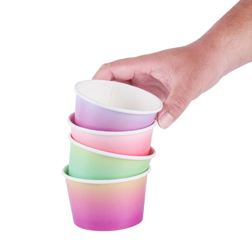 Restaurantware Paper Cups 200 Count 8 Ounce Square Disposable Ice Cream Containers, Leak-Resistant Paper Dessert To Go Cups, Hot And Cold Food, Durable Assorted Ombre Design
