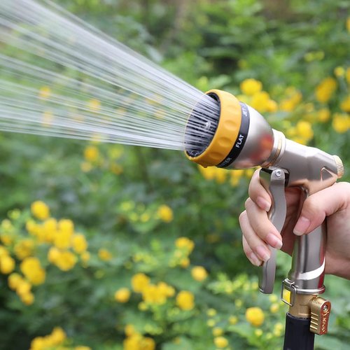 FANHAO Heavy Duty Metal Garden Hose Nozzle - 7 Spray Patterns for Efficient Watering & Washing