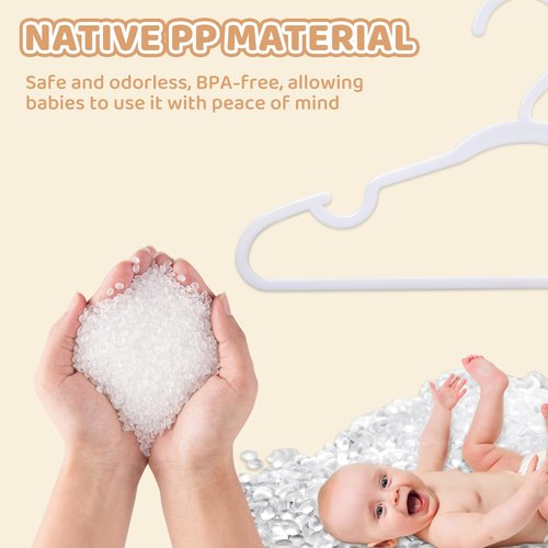 60 Pack White Baby Hangers 11.42 Inch & 12.91 Inch Each 30 Pack - Kids Non-Slip Clothes Hangers for Infant & Child, Durable Plastic Children's Hangers for Closet, Pants, Coats, Skirts
