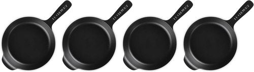 Le Creuset Mini Skillet Set - Enameled Cast Iron Cookware, 4 Pieces, .3 Qt, Matte Black