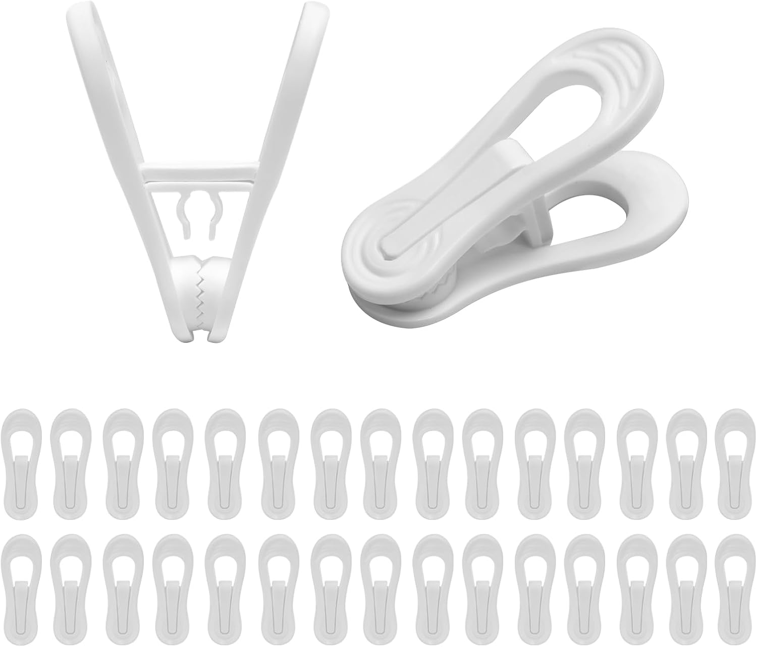 Skiennix 30 Pack Hanger Clips - 2.6 Inch Heavy Duty Plastic Clothes Pins for Skirts & Pants | White