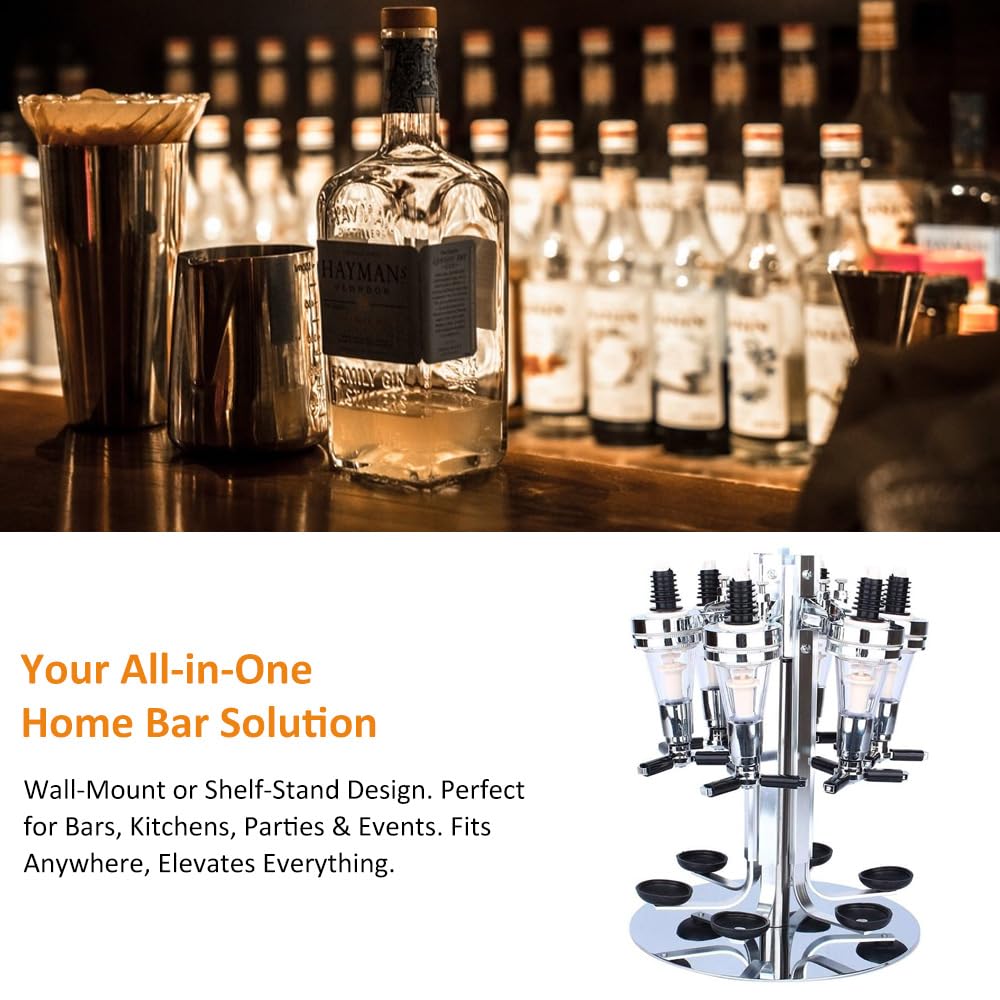 Liquor Dispenser, Alcohol Bar Rotating Liquor Holder Stainless Steel 6 Bottle Professional Revolving Liquor Dispenser