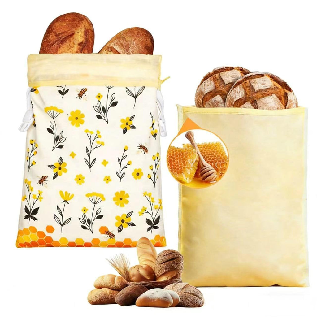 Reusable Beeswax Bread Bags for Homemade Bread & Sourdough, 2 Removable Natural Beeswax Storage Bags and 1 cotton hand pocket, Food-Safe Storage Bag to keeping Loaves fresh longer