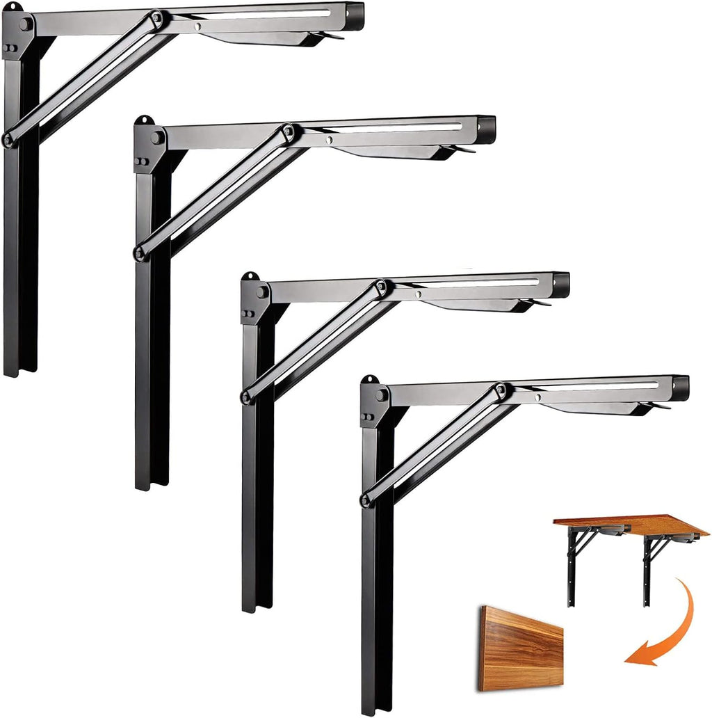 Ultrawall Heavy-Duty 24-Inch Black Folding Shelf Brackets - Adjustable Steel Design | Max Load 550 lbs