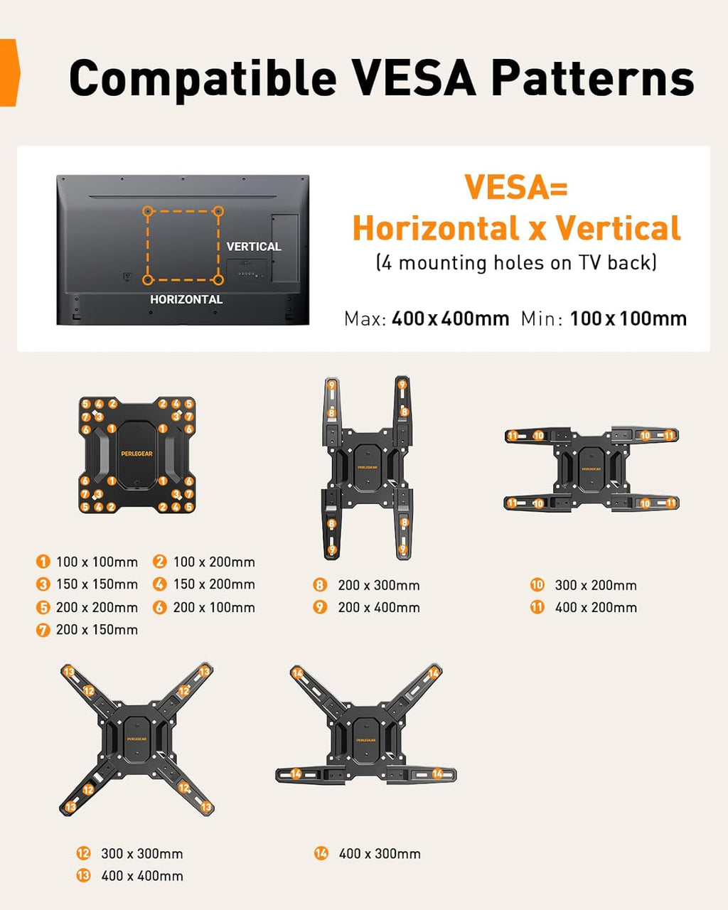 Perlegear Full Motion TV Mount - Articulating Wall Bracket for 26-65 Inch TVs | Tool-Free Tilt & Swivel, Max VESA 400x400mm