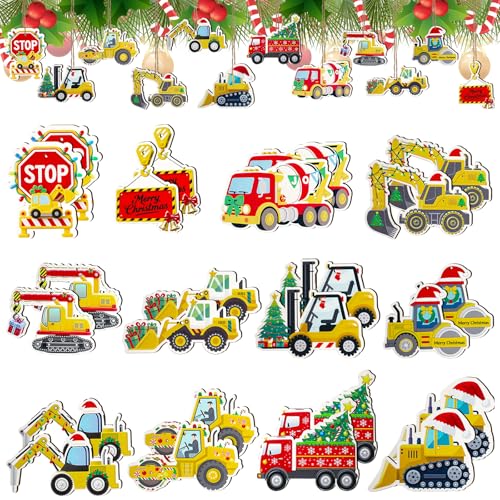 24 Double-Sided Wooden Christmas Truck Ornaments - Festive Decor
