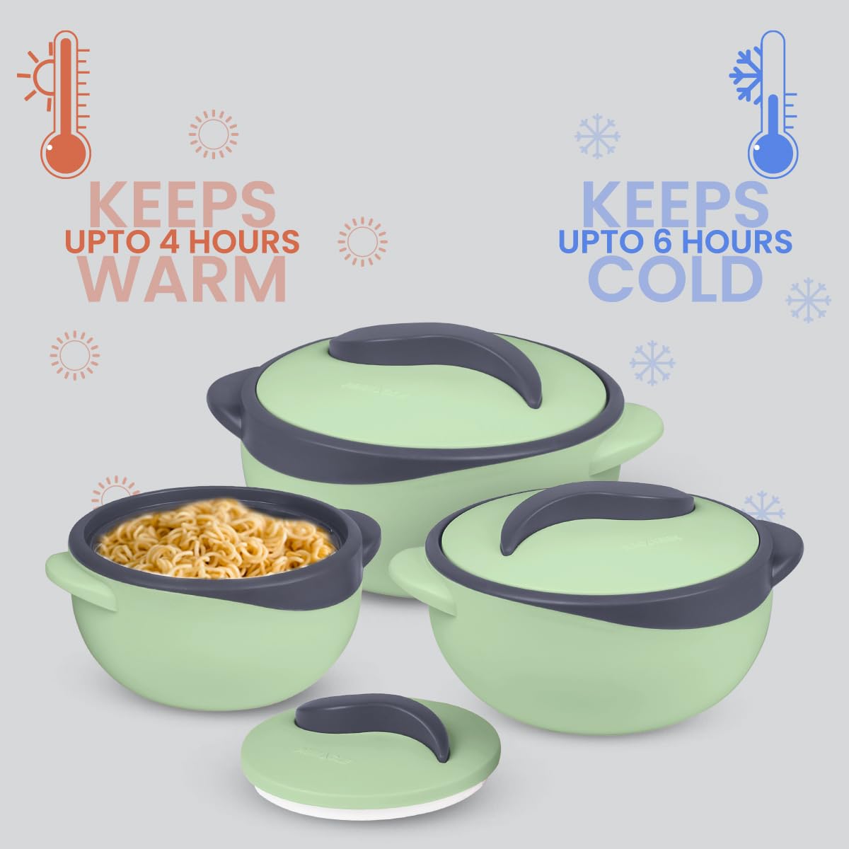 Pinnacle Insulated Casserole Dish with Lid 3 pc. Set 2.6/1.5/1 qt. Hot Pot Food Warmer/Cooler –Thermal Soup/Salad Serving Bowl- Stainless Steel Hot Food Container–Best Gift Set for Moms –Holidays