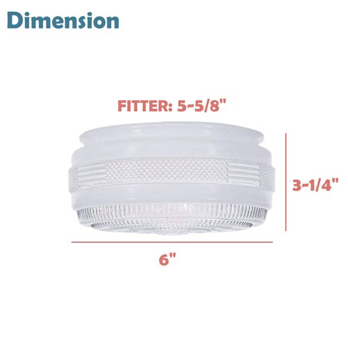 Aspen Creative 23604-02, 6" Clear And White Drum Replacement Glass Shade For Ceiling Fixture, Fitter: 5-5/8", 6" D x 3-1/4" H, 2 Pack