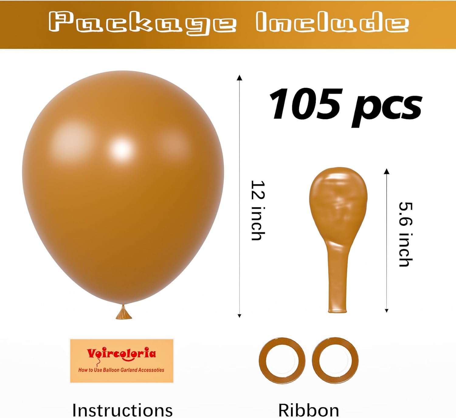 Voircoloria 12-Inch Khaki Latex Balloons - 105-Piece Set for Birthday, Baby Shower, and Wedding Decor