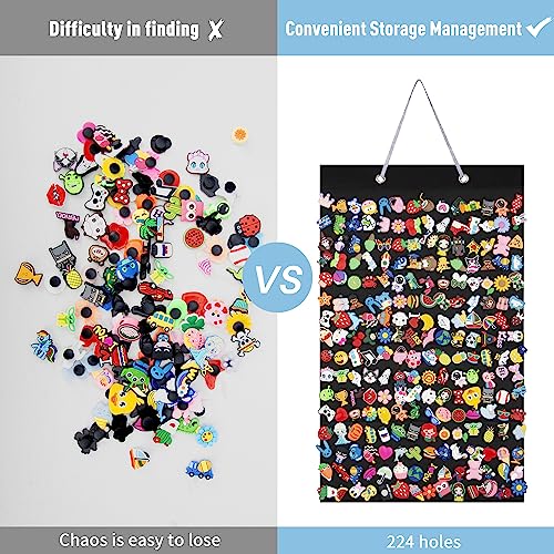 PACMAXI Black Hanging Shoe Charm Organizer with 224 Holes - Large Capacity Wall Mount Storage