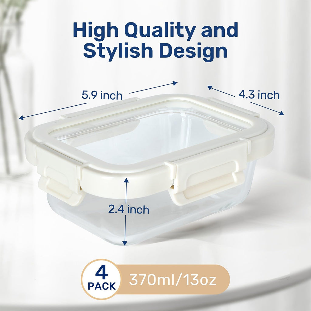 Simple Deluxe Meal Prep Food Containers with Exclusive Glass Lids, Glass Storage Containers with Lids, BPA-Free, Glass Lunch Boxes for Lunch, Pantry Organizers, Freezer to Oven Safe, 4 Pack