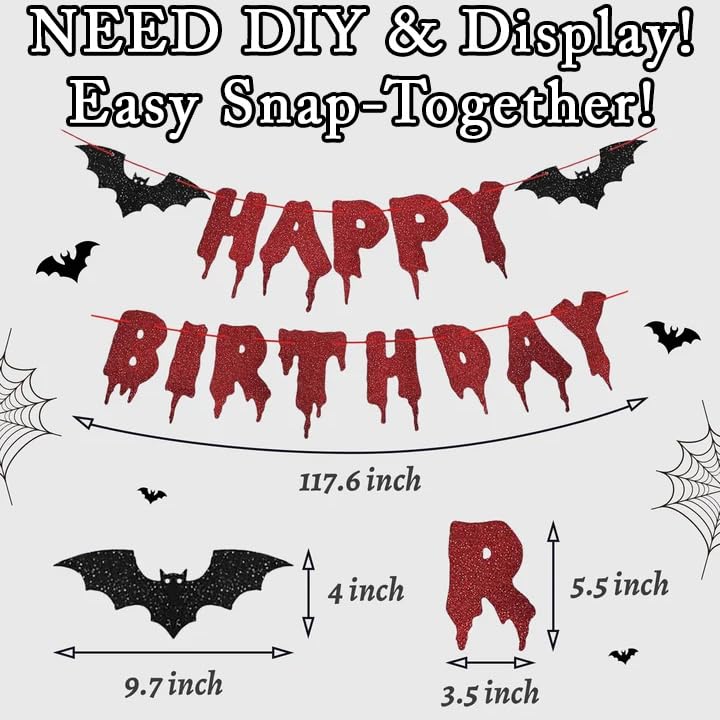 30pcs Halloween Birthday Decoration Set, Bloody Bat Banner & Party Backdrop