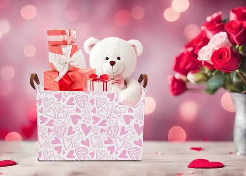 NTAOHAMPER Rectangular Pink Basket Empty, Fabric Storage Basket with Handles, Books Box,Lovely Storage Bin,Room Decor,Gift Basket for Girls(Pink Heart)