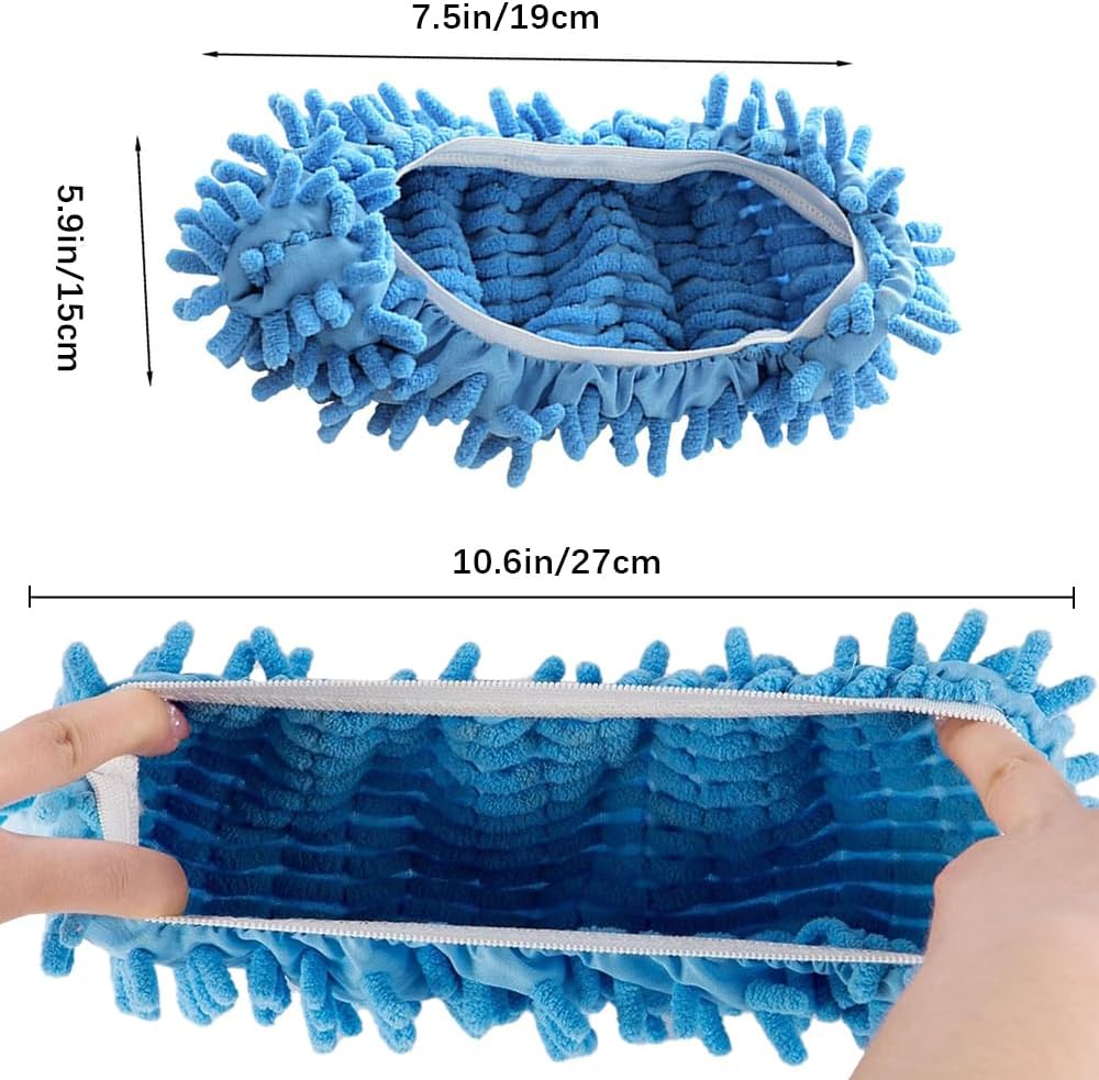 Skiennix Mop Slippers - 2 Pcs Microfiber Floor Cleaning Pads | Soft & Washable Blue Design
