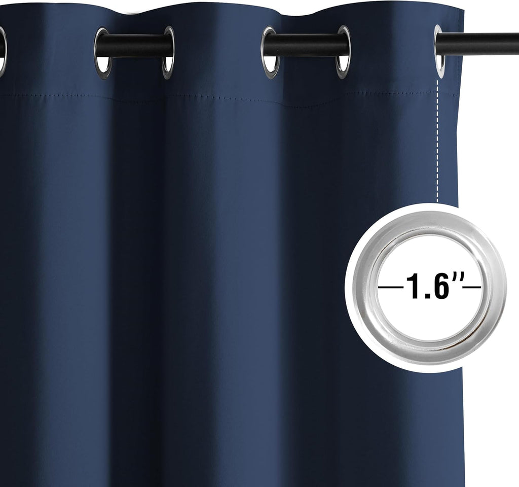 NICETOWN Room Darkening Curtains - Navy Blue Drapery Panels, 52" W x 108" L for Light Control