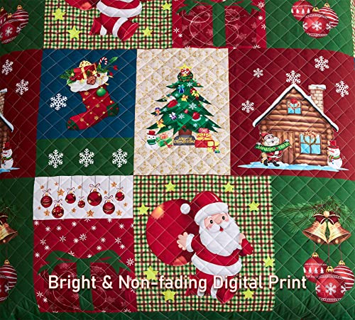 Christmas Oversized King Bedspread with Santa Pattern - Rustic Lodge Quilt Set, 3 Pieces