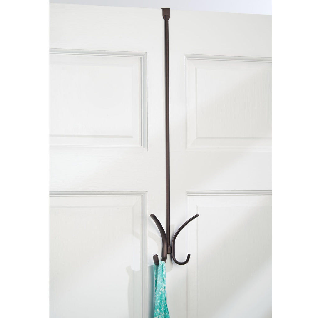 InterDesign Axis Easy Reach 24" Quad Hook, Over the Door Towel Holder or Coat Rack for Bathroom, Bedroom, Office Closet Storage, 4.7" x 3.8" x 24", Bronze