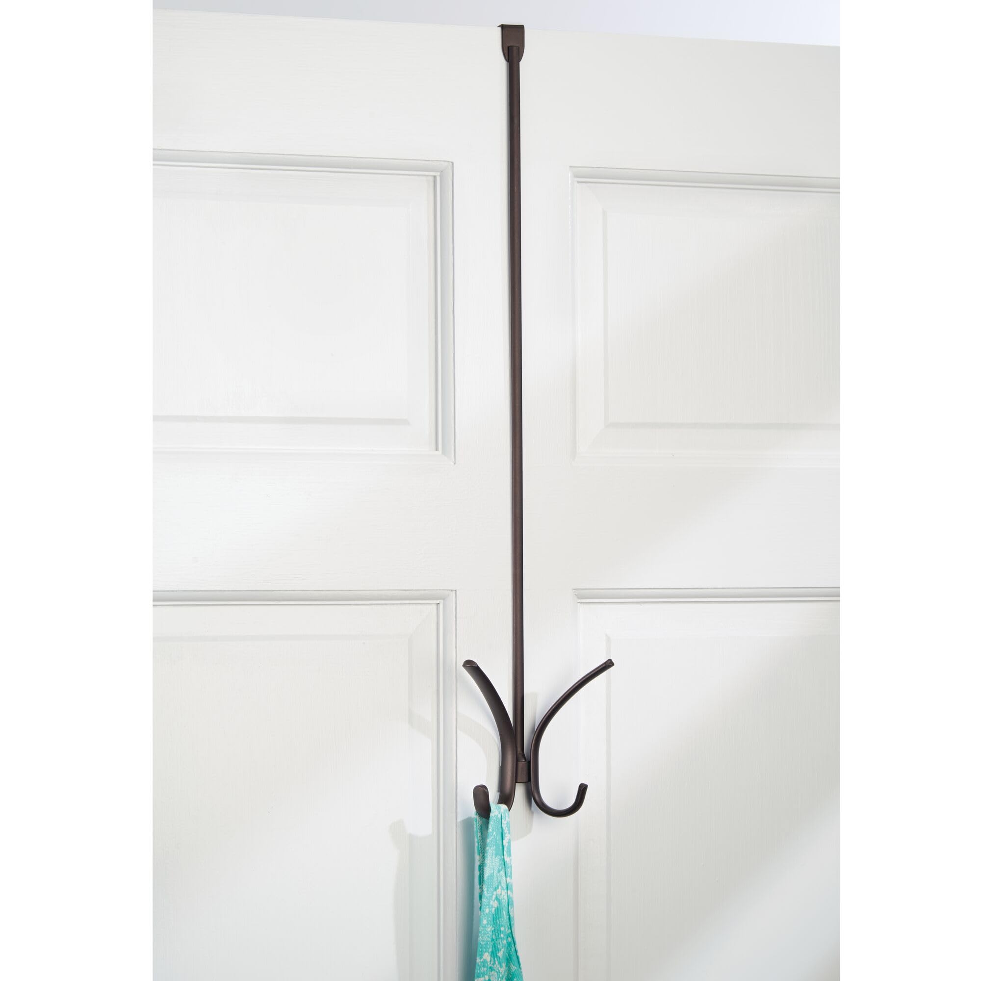 InterDesign Axis Easy Reach 24" Quad Hook, Over the Door Towel Holder or Coat Rack for Bathroom, Bedroom, Office Closet Storage, 4.7" x 3.8" x 24", Bronze
