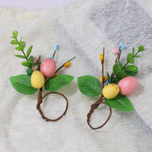 Easter Eggs Napkin Rings Set of 6, Rattan Napkin Ring, Handmade Pastel Eggs Napkin Ring Holders, Farmhouse Napkin Rings for Easter Decor Dinner Weddings Parties (Eggs-6pc)