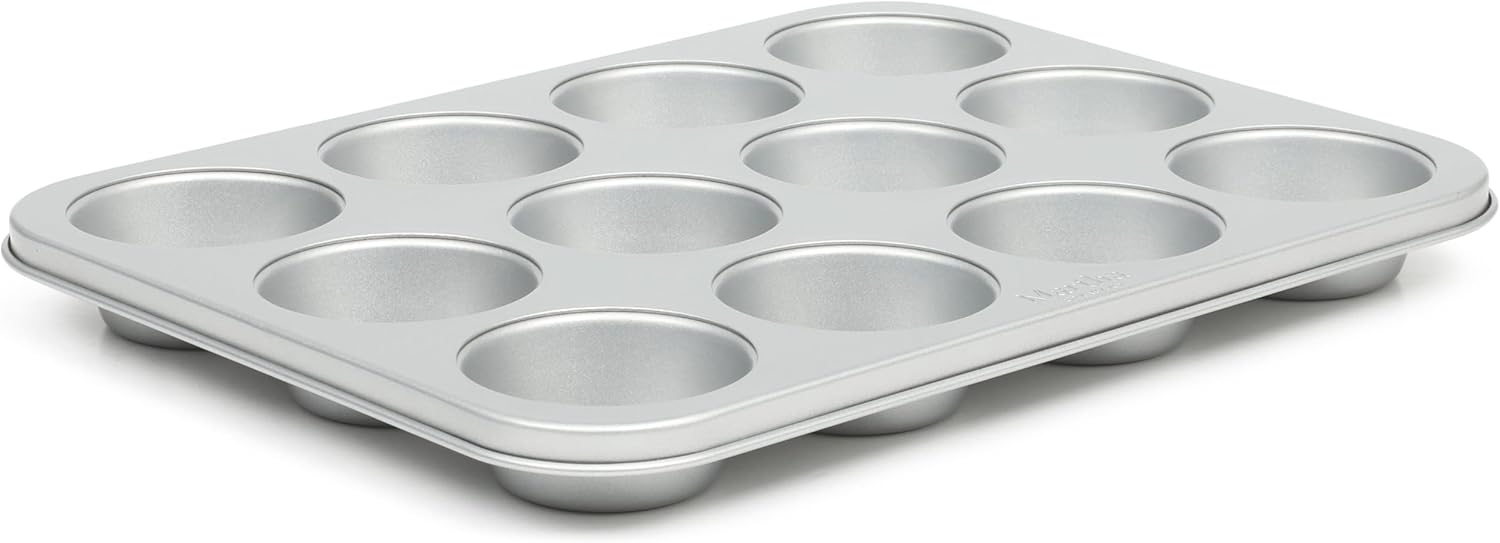 Martha Stewart Gallen 12-Cup Nonstick Muffin Pan - Durable Silver Bakeware for Perfect Muffins & Cupcakes