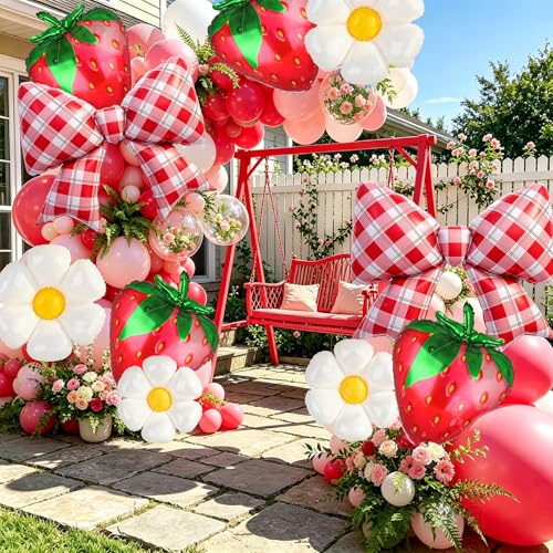 10-Piece Strawberry and Daisy Balloon Set for Birthday Party Decorations