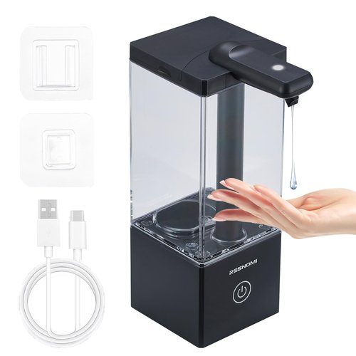 Automatic Soap Dispenser Touchless, Hand Soap Dispenser, 16.5oz/490mL Transparent Reservoir Wall Mount, Type-C Rechargeable, 3-Level Adjustable, Water-Resistant for Bathroom,Kitchen,Office, Black