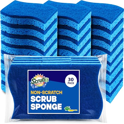 SCRUBIT Non-Scratch Kitchen Sponges - 30 Pack Dual-Action Cleaning