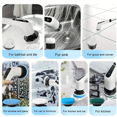 Electric Spin Scrubber,Cordless Cleaning Brush,Shower Cleaning Brush with 8 Replaceable Brush Heads, Power Scrubber 5 Adjustable Speeds for Floor Bathroom Shower Bathtub Glass Car