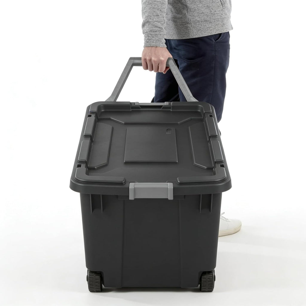 Skiennix 40 Gallon Storage Bin - Extra Large Tote with Wheels & Lid for Attic, Basement, Garage | Dark Gray