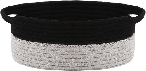 JMvicyroam Woven Basket - Small Rope Storage Bin with Handles for Organizing Shelves & Closets | Black & Grey