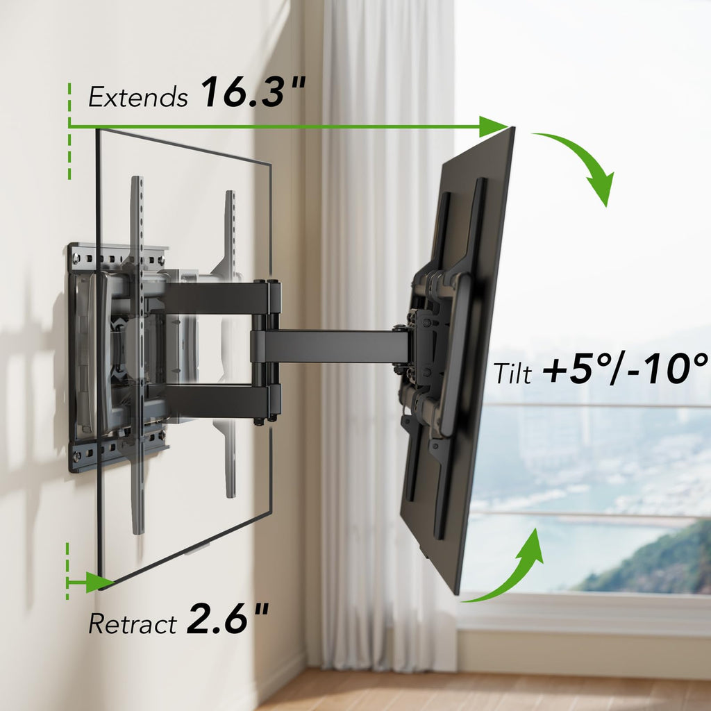 Full Motion TV Wall Mount Bracket for Most 32-85 inch TVs,TV Mount with Dual Articulating Arms,Tilt/Swivel/Extension/Leveling,Fits 8” 12” 16" Studs,Max VESA 600x400mm, Holds up to 132lbs