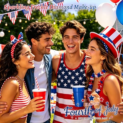 LuLuTone 9 Pcs 4th of July Face Gems and Star Glitter Freckles Tattoos