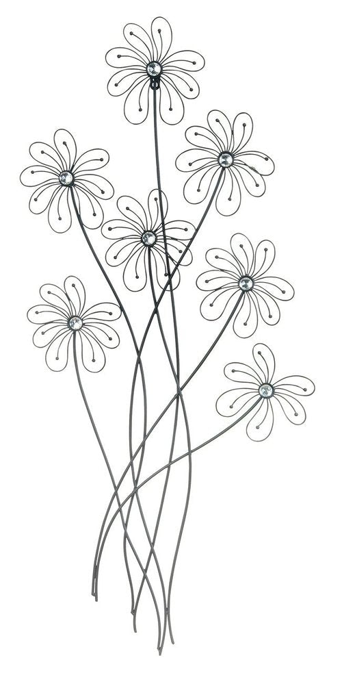 Deco 79 Metal Floral Home Wall Decor 3D Wire Wall Sculpture with Crystal Embellishments, Wall Art 40" x 19" x 1", Black