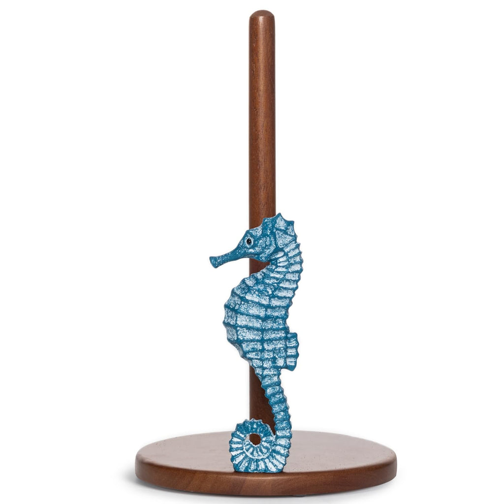 Seahorse Paper Towel Holder - Beach House Decor Unique Coastal Decor Seahorse Gifts for Women, Funny Cute Paper Towel Holder Stand Wood Kitchen Countertop Bathroom Decor Blue Coastal Kitchen