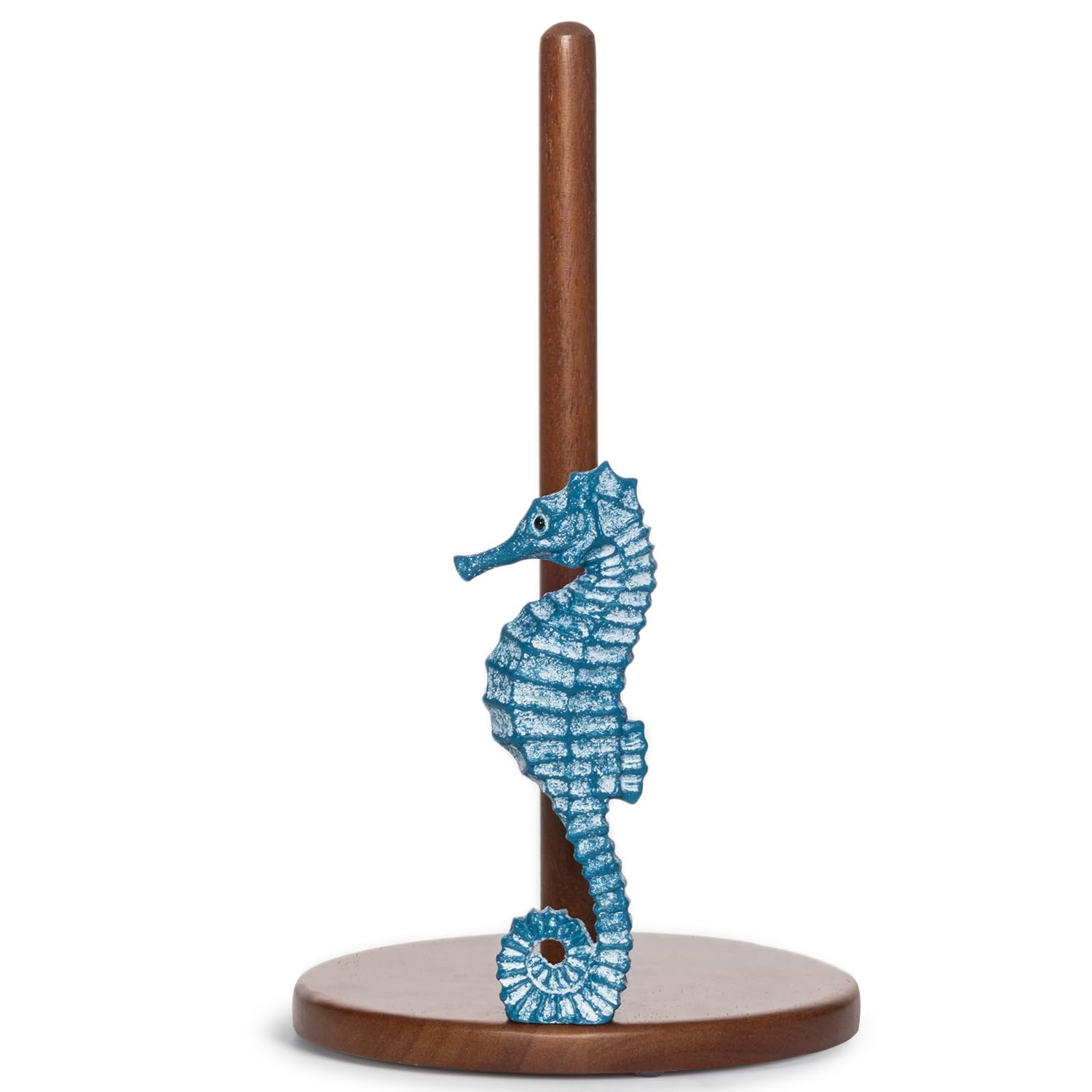 Seahorse Paper Towel Holder - Beach House Decor Unique Coastal Decor Seahorse Gifts for Women, Funny Cute Paper Towel Holder Stand Wood Kitchen Countertop Bathroom Decor Blue Coastal Kitchen