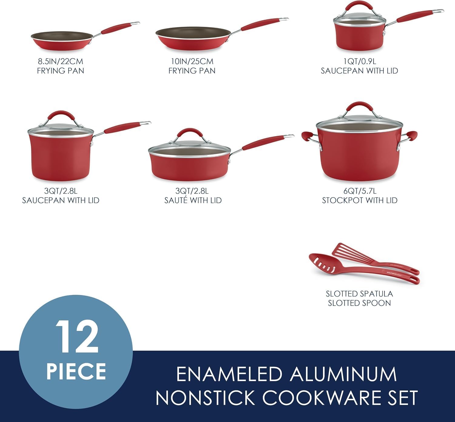 Rachael Ray Cucina Nonstick Cookware Set - 12 Piece in Cranberry Red for Effortless Cooking
