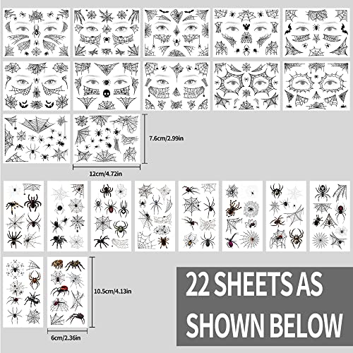 TATUWST 22 Sheets Halloween Spider Temporary Tattoos Body Art Stickers