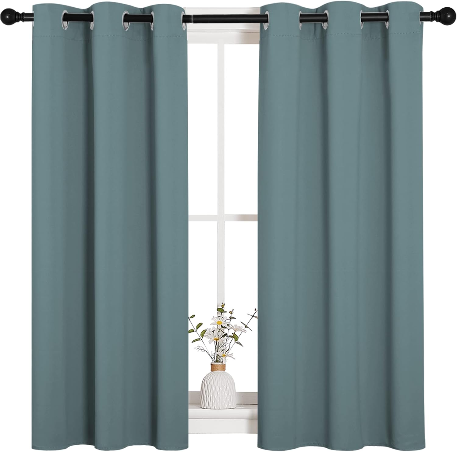 NICETOWN Blackout Curtains - Noise Reducing & Thermal Insulated Drape Panels | Greyish Blue, 2 Panels, W34 x L45-Inch