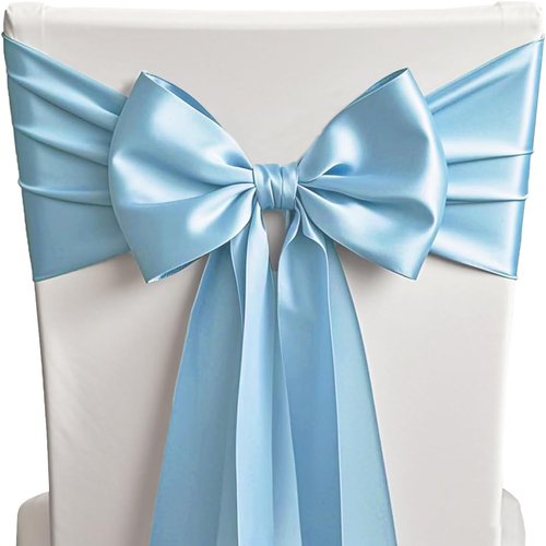 50 Baby Blue Satin Chair Sashes by [Brand Name] - Elegant 7x108 Inch Bows for Weddings & Parties