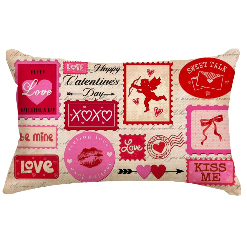 ARGOOFG Valentines Pillow Cover12 x 20 Inch, Be Mine XOXO Love Heart Throw Decorative Cushion Cases Valentine Day Pink Decoration for The Home Sofa Couch