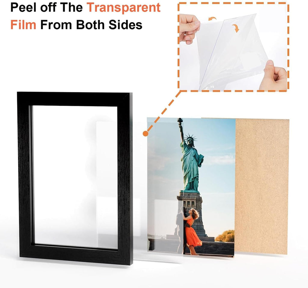 WARM&LOVE 4x6 Rustic Wood Photo Frame - Four Folding Hinged Collage Stand for Family Memories | Black