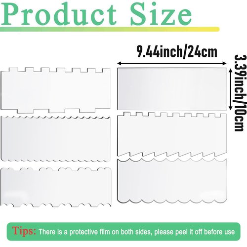 6-Piece Clear Acrylic Cake Decorating Scraper Set – Large Icing Smoothers and Edge Combs for Buttercream, Frosting, Mousse, and Baking Projects