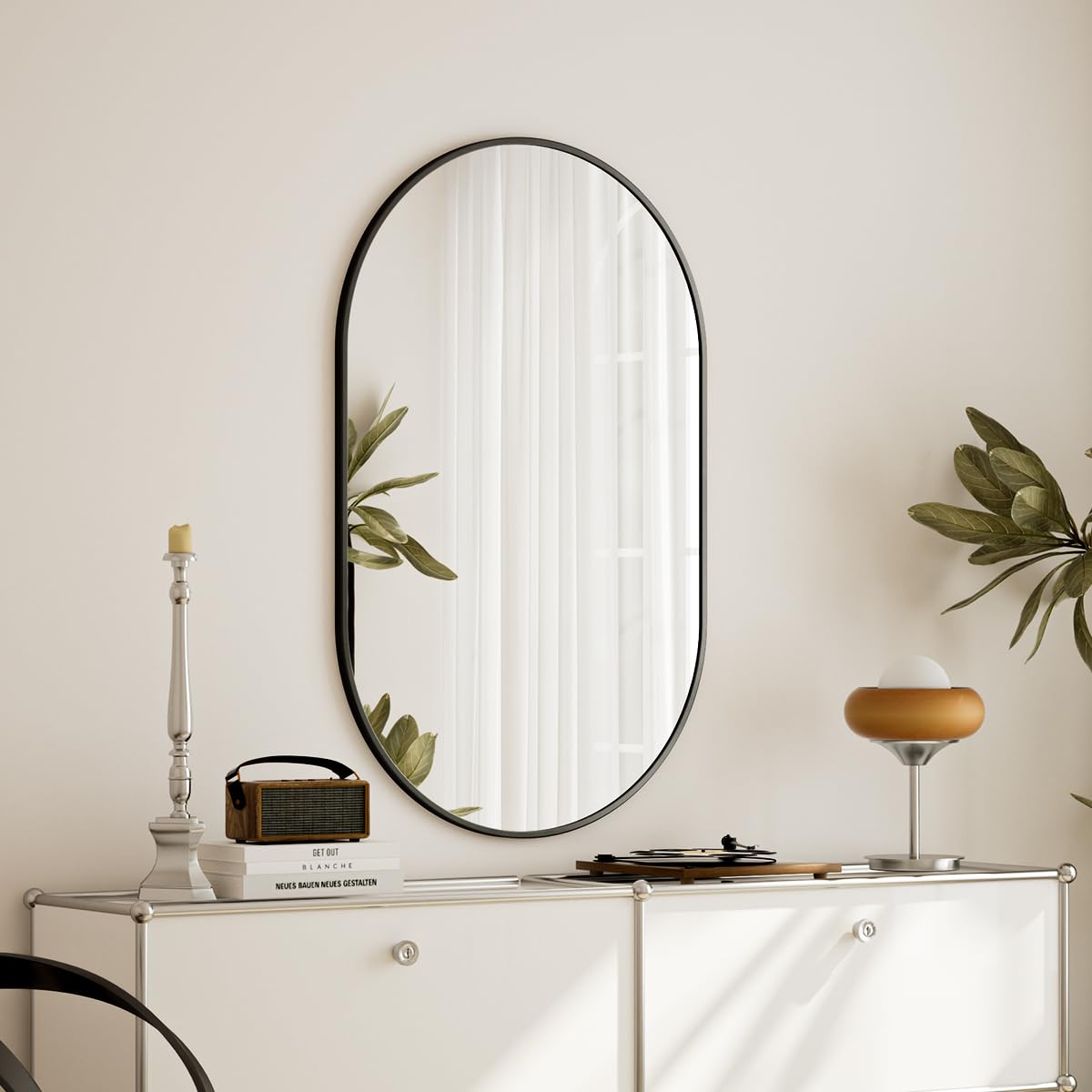 VooBang Black Oval Wall Mirror, 17x30 inch Oval Bathroom Mirror, Wall Mounted Vanity Mirror with Metal Framed, Tempered Glass and Reflective High Definition, Mounted Horizontally or Vertically