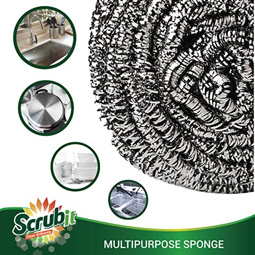 SCRUBIT 6 Pack Stainless Steel Scourer Pads for Heavy Kitchen Cleaning