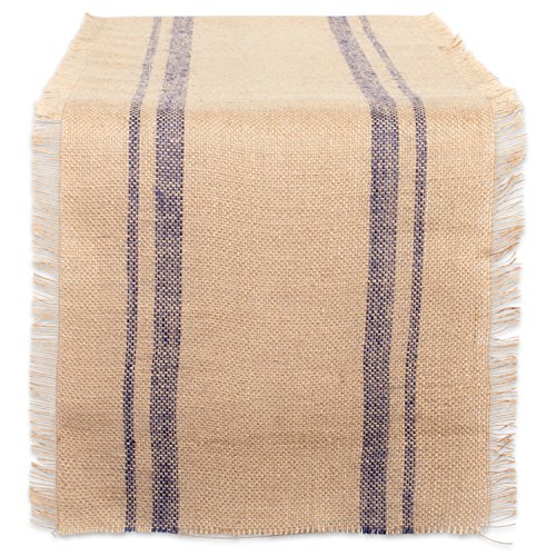 DII Jute Burlap Table Runner 14x108" - Double Border Blue