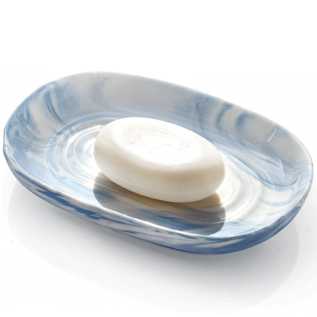 OTHIX Blue Ceramic Soap Dish with Unique Marble Texture, Decorative Bar Soap Holder for Bathroom and Kitchen, Cute Soap Dishes for Bar Soap, Jewelry, Family, Valentines Day Gifts (Blue Texture)