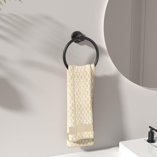 FORIOUS Towel Ring - Modern SUS304 Stainless Steel Hand Towel Holder | Matte Black, Wall-Mounted Design for Bathroom & Kitchen