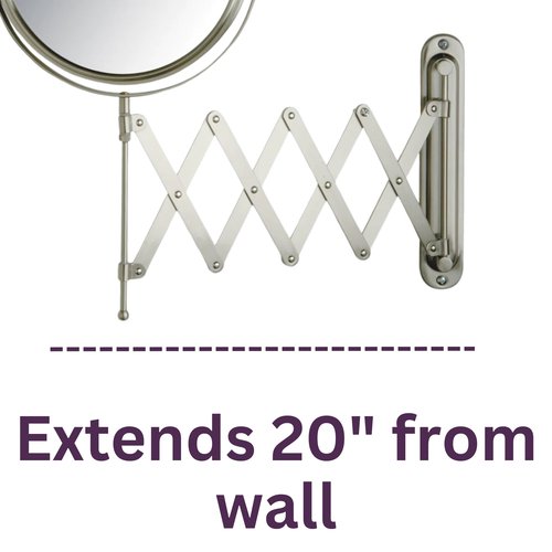 JERDON Two-Sided Wall-Mounted Makeup Mirror - Makeup Mirror with 7X Magnification & Extendable Arm - 8-inch Diameter Mirror with Nickel Finish Wall Mount - Model JP2027N