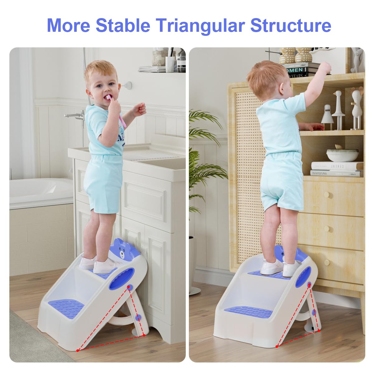 Toddler Step Stool for Bathroom Sink, 2 Step Stools for Kids, Kids Step Stool with Safety Non-Slip Pads and Handles, Foldble Kids Stool, Toddler Stool for Kitchen Toilet Counter Bed (Blue)